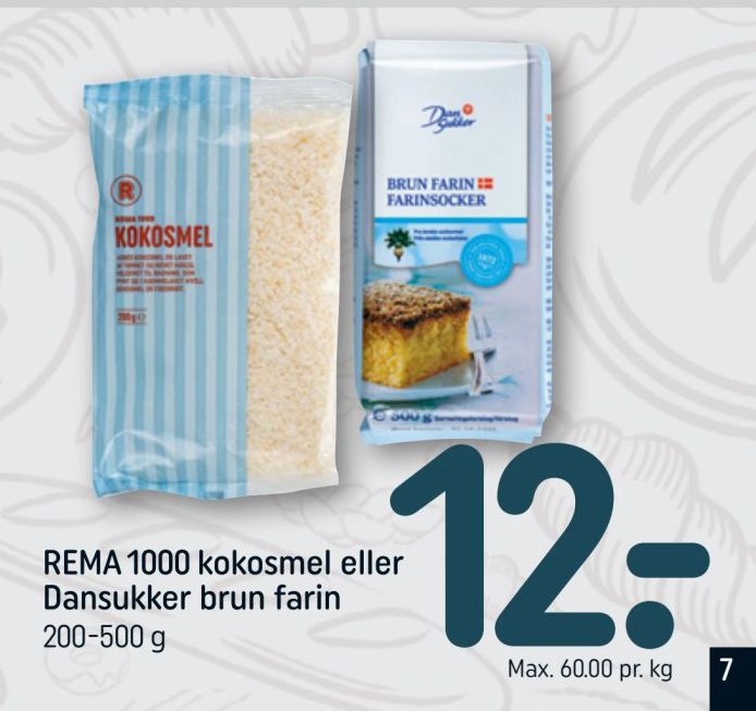 REMA 1000 kokosmel eller Dansukker brun farin 200-500 g – Rema 1000
