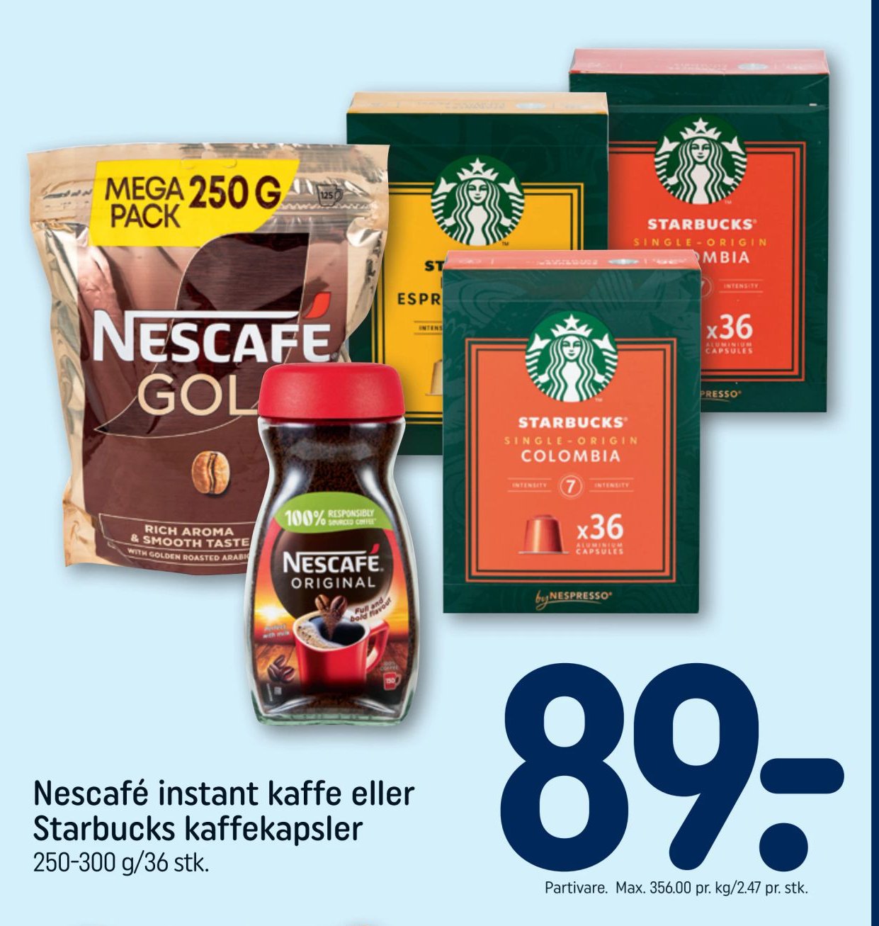 Nescafé instant kaffe eller Starbucks kaffekapsler 250-300 g/36 stk. – Rema 1000