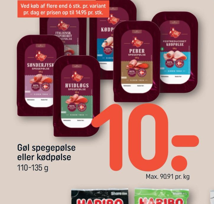 Gøl spegepølse eller kødpølse – Rema 1000