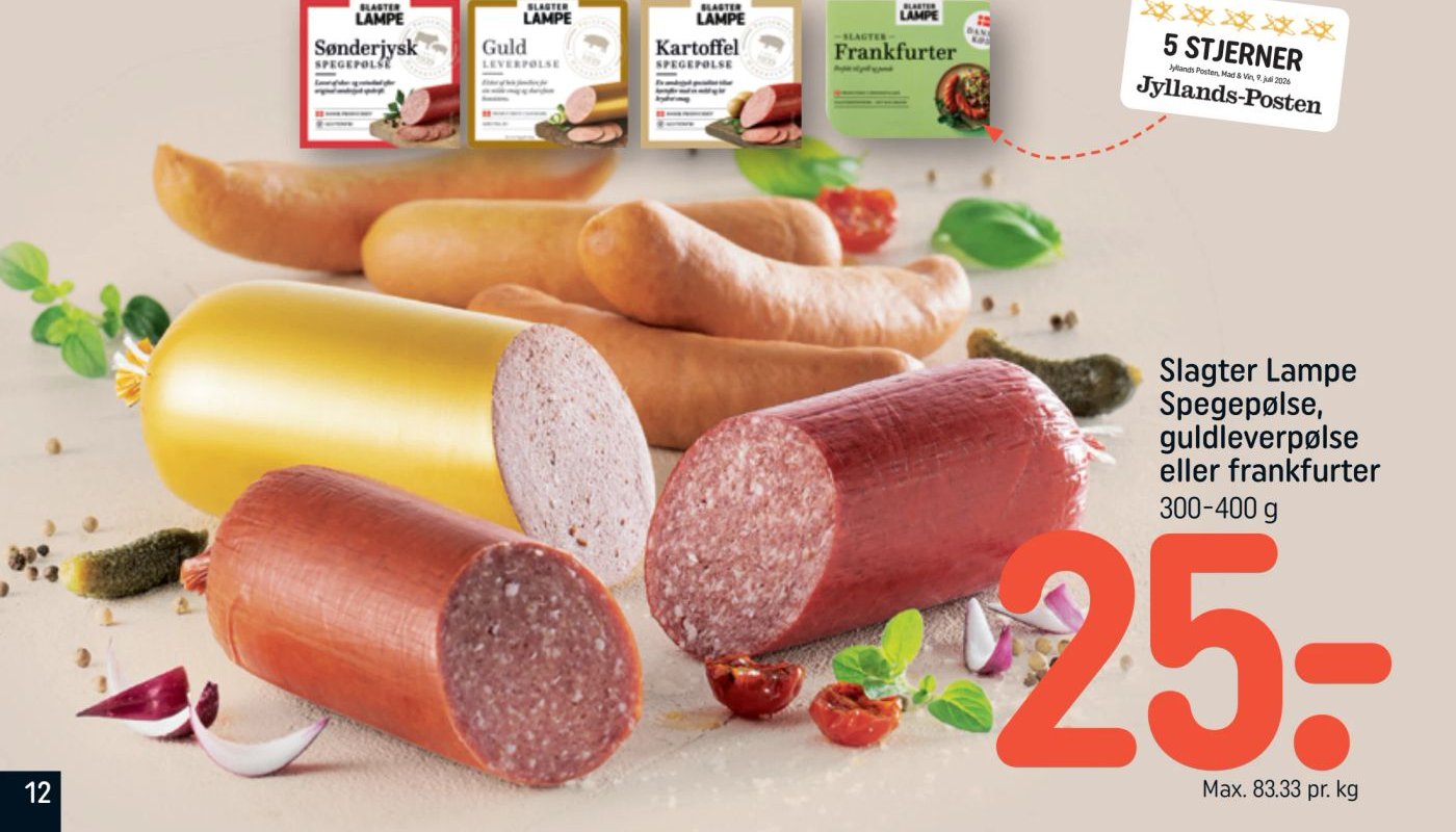 Slagter Lampe Spegepølse, guldleverpølse eller frankfurter – Rema 1000