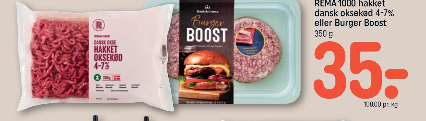 REMA 1000 hakket dansk oksekød 4-7% eller Burger Boost – Rema 1000