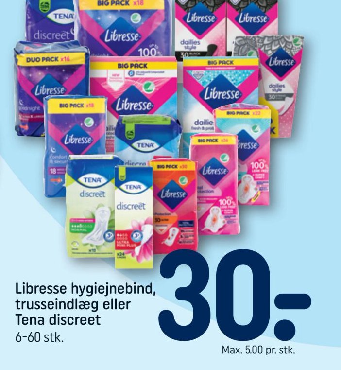 Libresse hygiejnebind, trusseindlæg eller Tena discreet – Rema 1000
