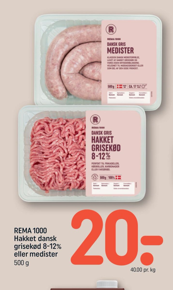 REMA 1000 Hakket dansk grisekød 8-12% eller medister – Rema 1000