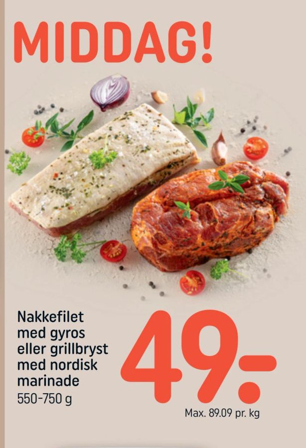 Nakkefilet med gyros eller grillbryst med nordisk marinade – Rema 1000