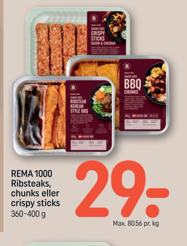 REMA 1000 Ribsteaks, chunks eller crispy sticks – Rema 1000
