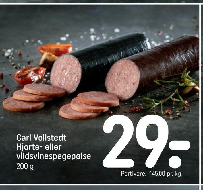 Carl Vollstedt Hjorte- eller vildsvinespegepølse – Rema 1000