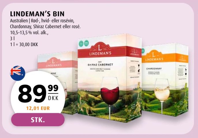 LINDEMAN'S BIN, rød-, hvid- eller rosévin, Shiraz, Cabernet eller rosé, 3 l – Scandinavian Park
