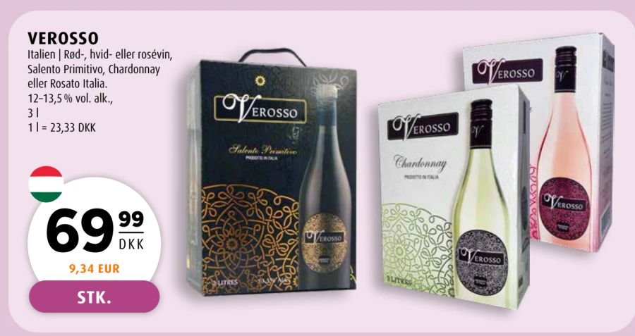 VEROSSO Italien | rød, hvid- eller rosévin, Salento IGT, Primitivo, Chardonnay eller Rosé fra Italien. 12-13,5 % vol. alk., 3 l – Scandinavian Park