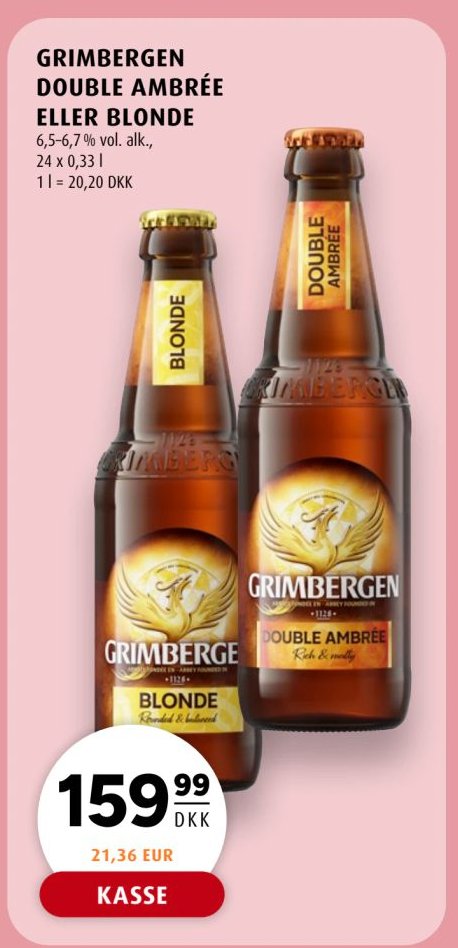 GRIMBERGEN DOUBLE AMBRÉE eller BLONDE 6 x 0,33 l – Scandinavian Park