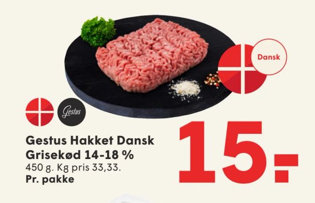 Gestus Hakket Dansk Grisekød 14-18 % 450 g – Spar