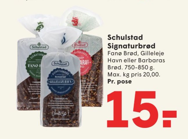 Schulstad Signaturbrød Fanø Brød, Gilleleje Havn eller Barbaras Brød. 750-850 g – Spar