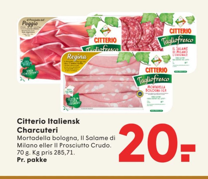Citterio Italiensk Charcuteri Mortadella bologna, Il Salame di Milano eller Il Prosciutto Crudo. 70 g. – Spar