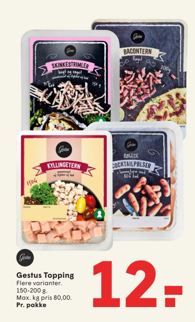 Gestus Topping Flere varianter. 150-200 g. Max. kg pris 80,00. Pr. pakke – Spar