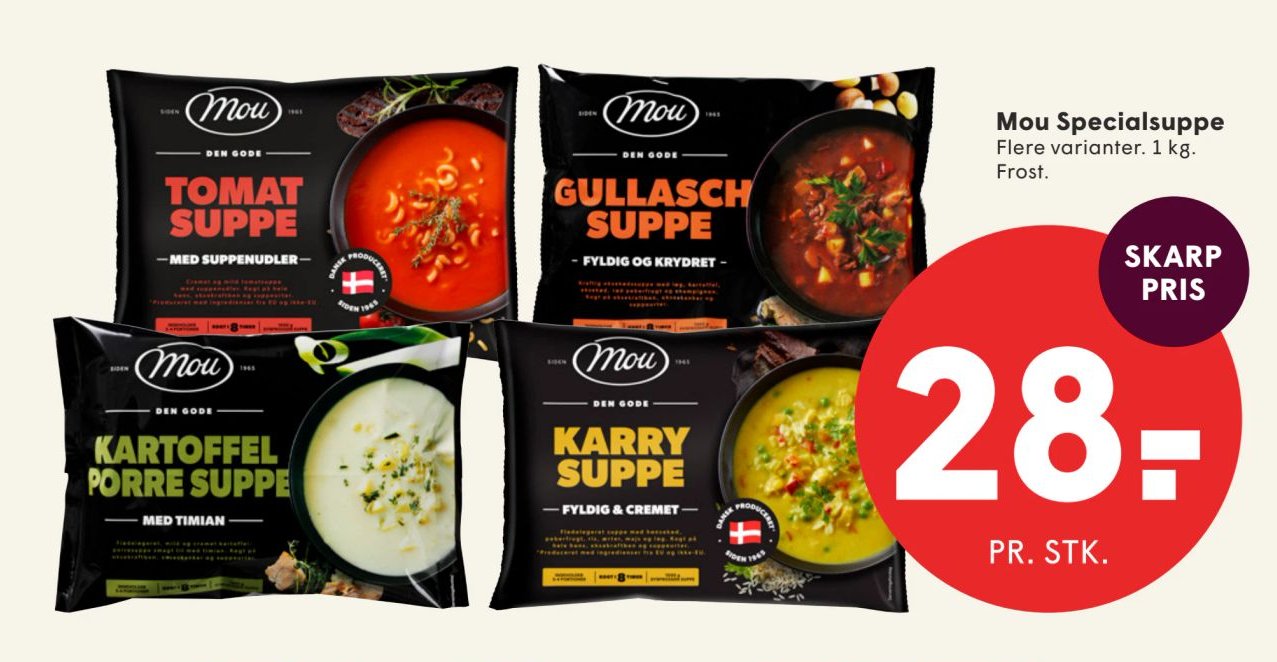 Mou Specialsuppe Flere varianter. 1 kg. Frost. – Spar