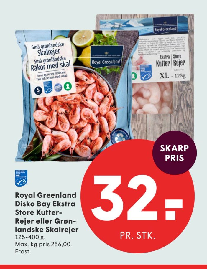 Royal Greenland Disko Bay Ekstra Store Kutter-Rejer eller Grønlandske Skalrejer 125-400 g. – Spar