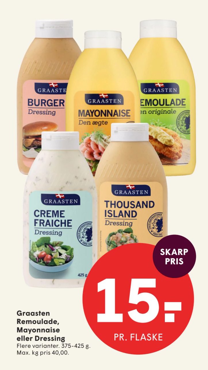 Graasten Remoulade, Mayonnaise eller Dressing Flere varianter. 375-425 g. Max. kg pris 40,00. – Spar