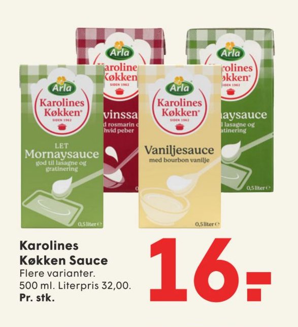 Karolines Køkken Sauce Flere varianter. 500 ml. Literpris 32,00. Pr. stk. – Spar