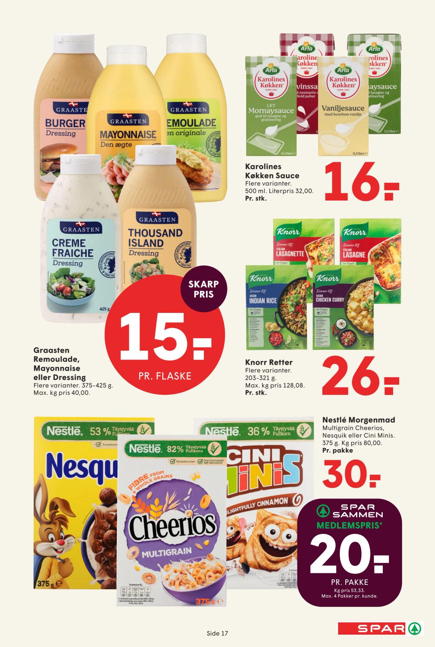 Nestlé Morgenmad Multigrain Cheerios, Nesquik eller Cini Minis. 375 g. Kg pris 80,00. Pr. pakke – Spar