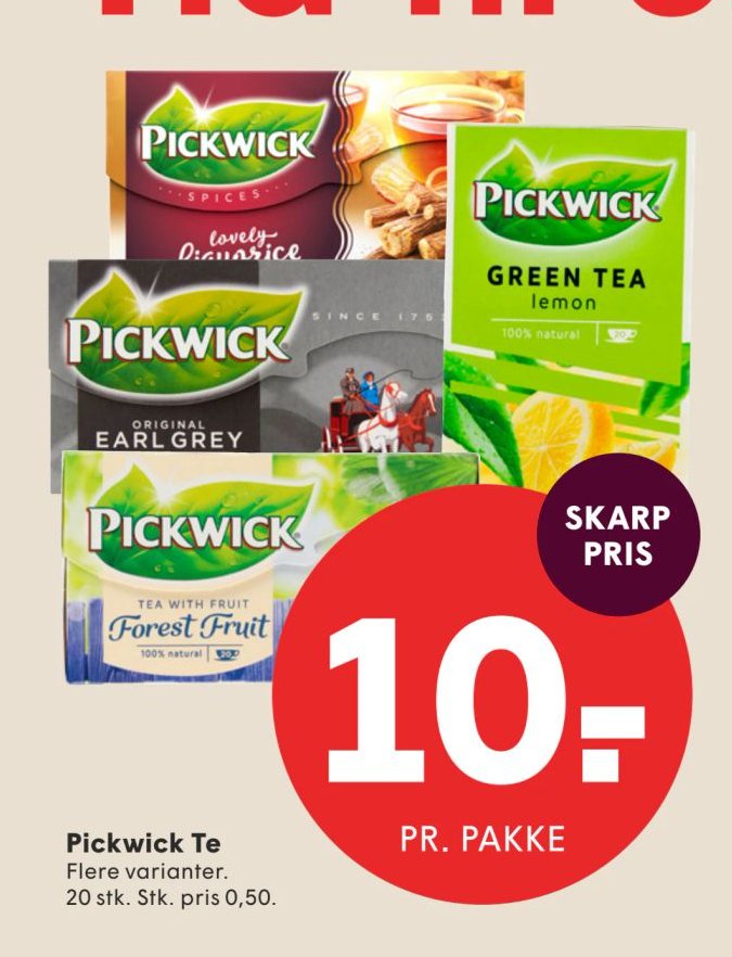Pickwick Te Flere varianter. 20 stk. – Spar