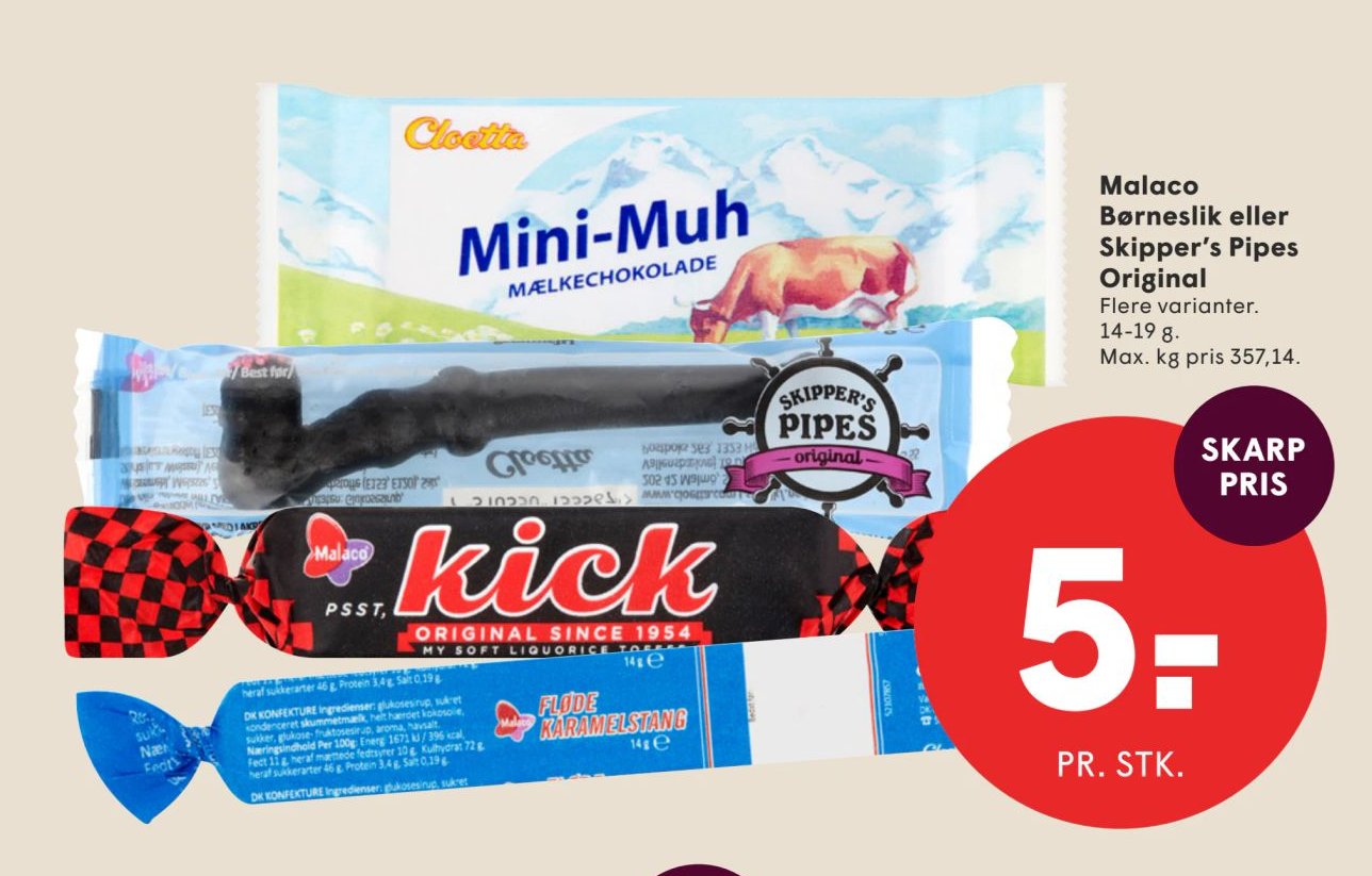 Malaco Børneslik eller Skipper's Pipes Original – Spar