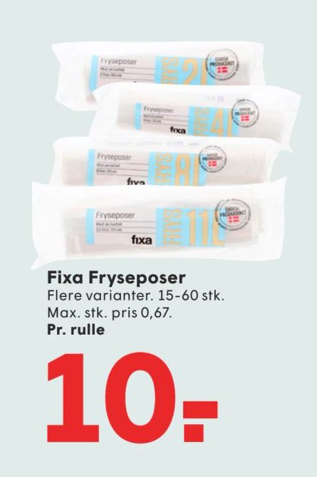 Fixa Fryseposer Flere varianter. 15-60 stk. Max. stk. pris 0,67, Pr. rulle – Spar