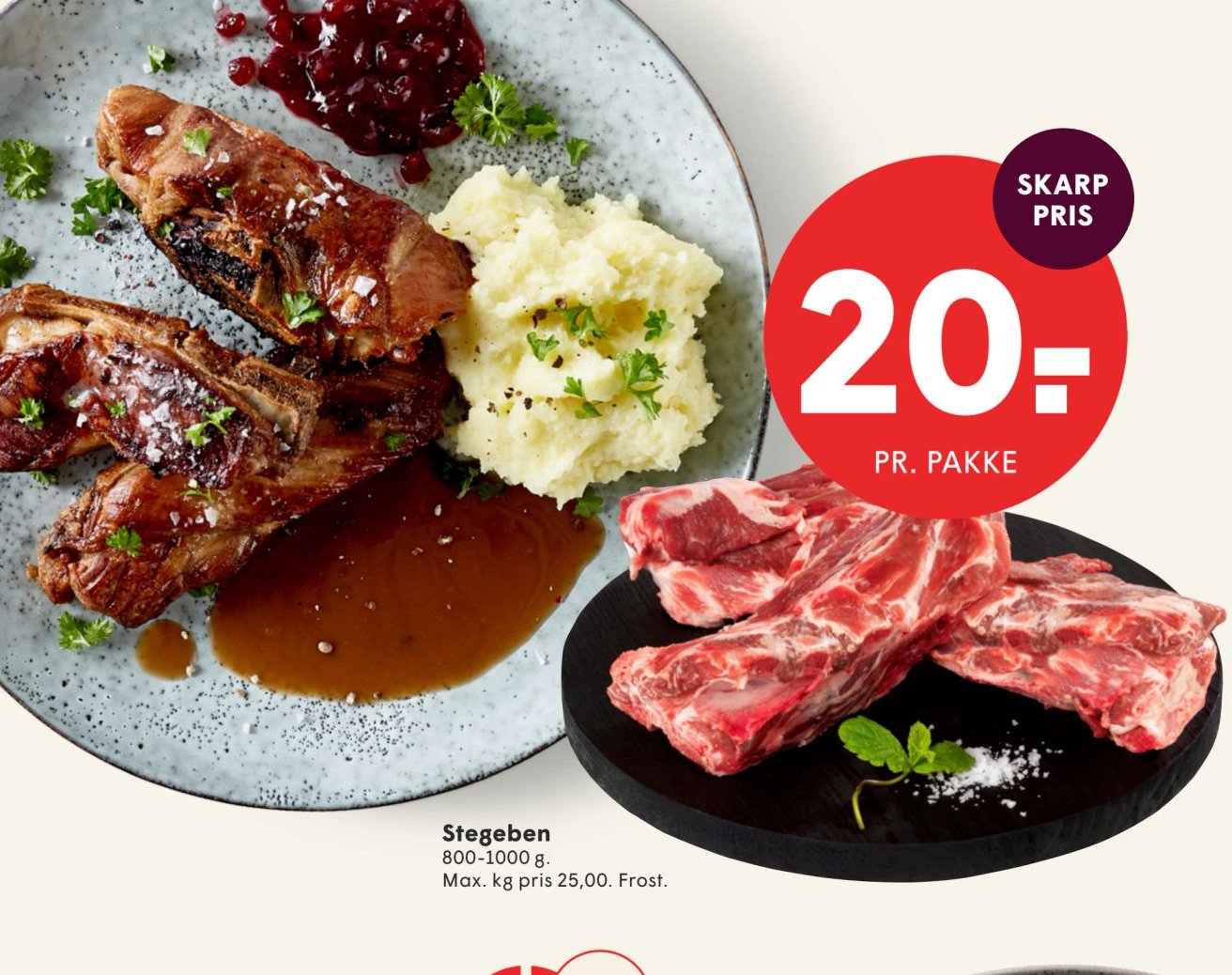 Stegeben 800-1000 g. Max. kg pris 25,00. Frost. – Spar