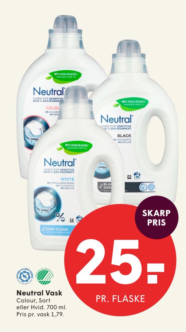 Neutral Vask Colour, Sort eller Hvid. 700 ml. – Spar