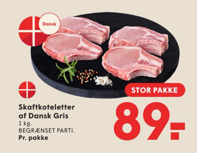 Skaftkoteletter af Dansk Gris 1 kg. Pr. pakke – Spar