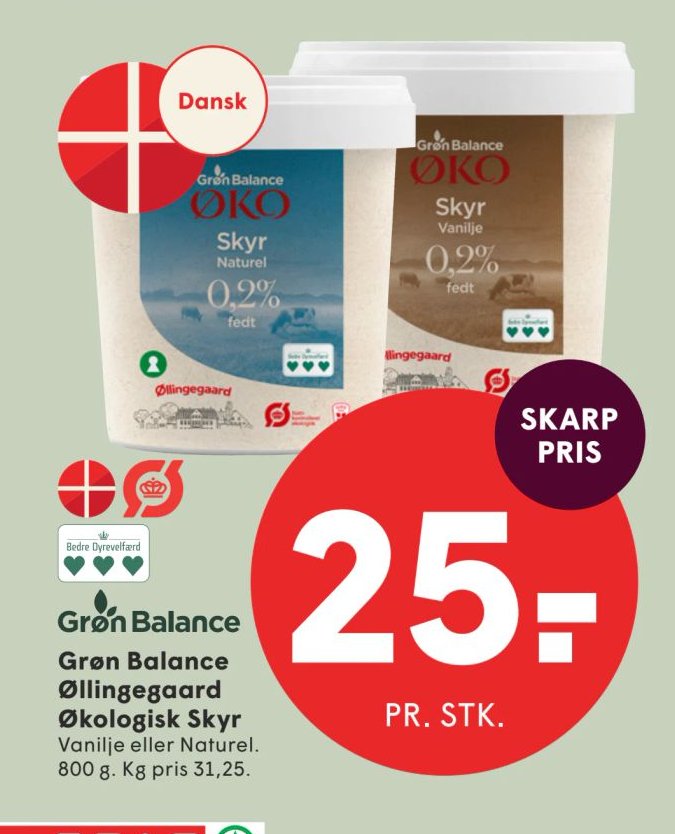 Grøn Balance Øllingegaard Økologisk Skyr Vanilje eller Naturel. 800 g. – Spar