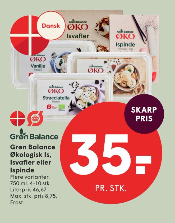 Grøn Balance Økologisk Is, Isvafler eller Ispinde Flere varianter. 750 ml. 4-10 stk. – Spar