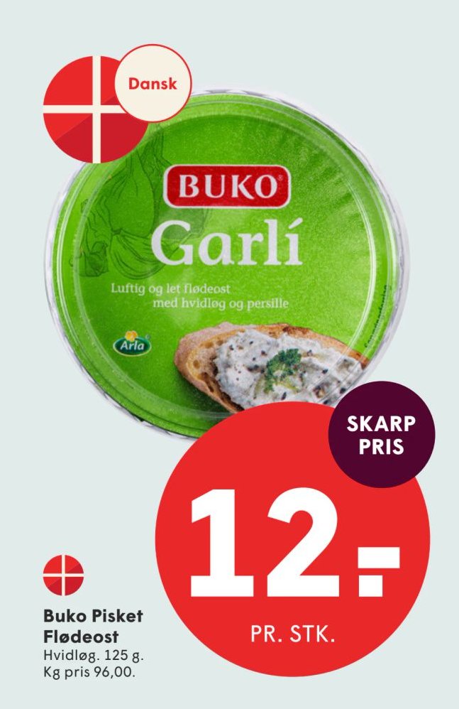 Buko Pisket Flødeost Hvidløg. 125 g. – Spar