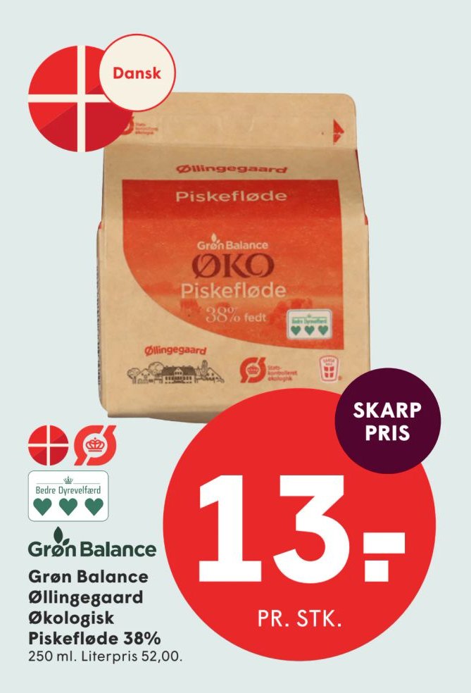 Grøn Balance Øllingegaard Økologisk Piskefløde 38% 250 ml. – Spar