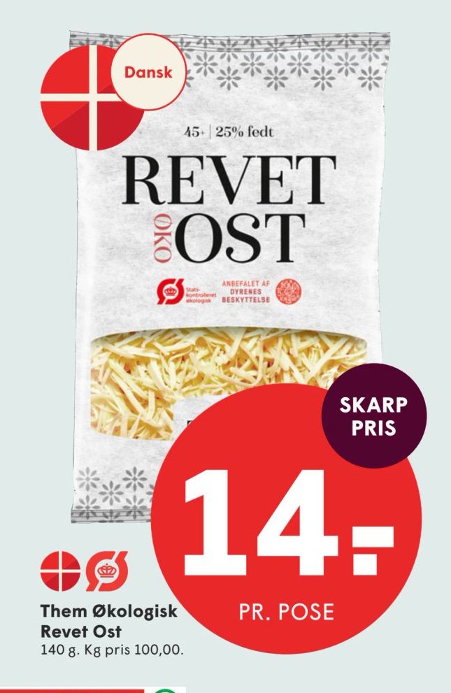 Them Økologisk Revet Ost 140 g. – Spar