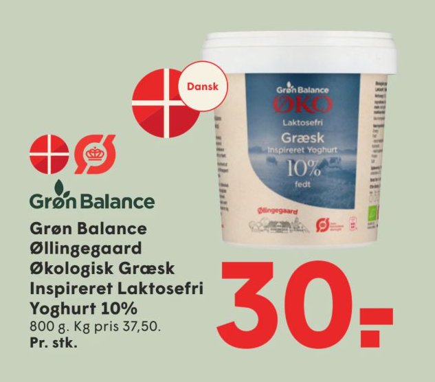 Grøn Balance Øllingegaard Økologisk Græsk Inspireret Laktosefri Yoghurt 10% 800 g – Spar