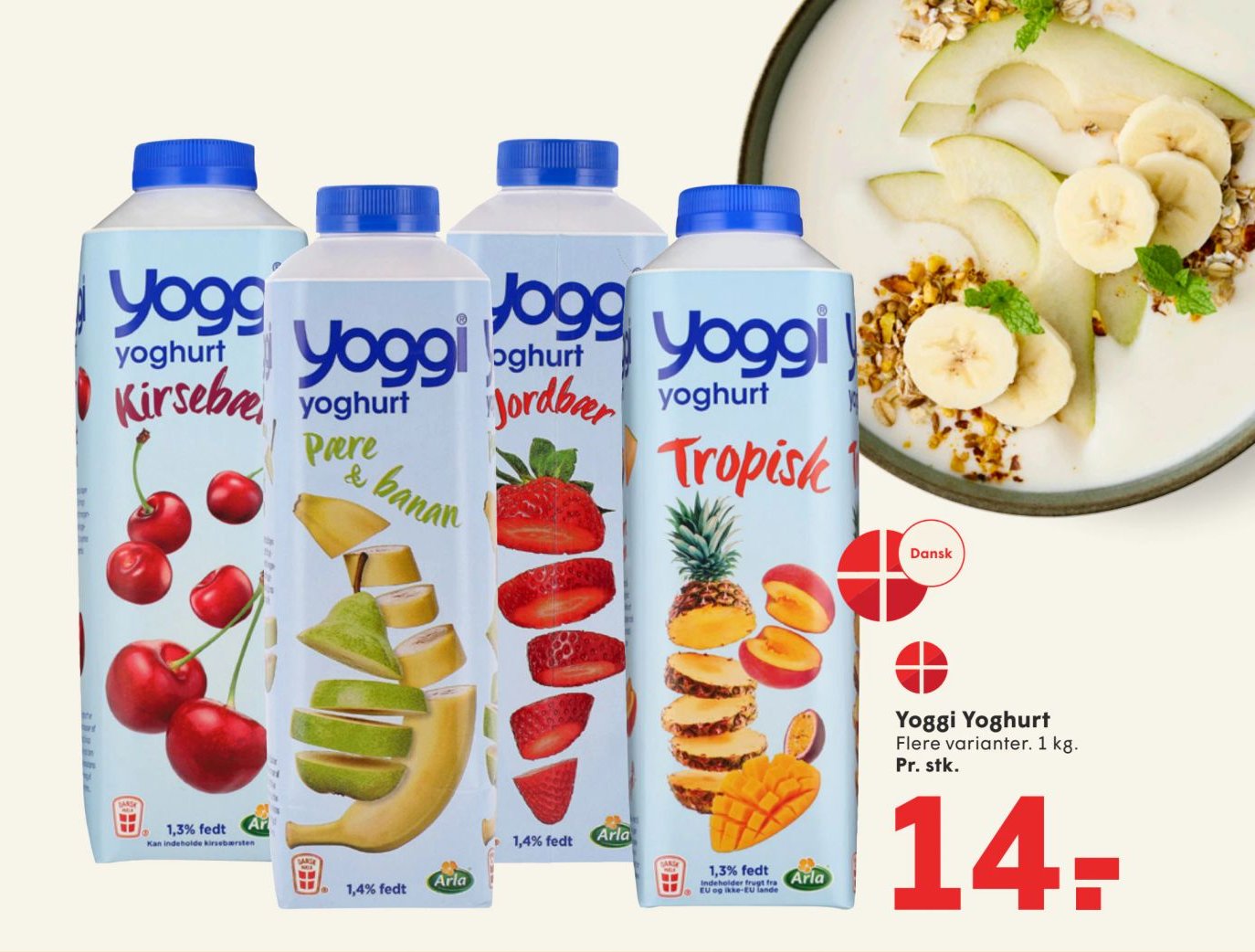 Yoggi Yoghurt Flere varianter. 1 kg. Pr. stk. – Spar