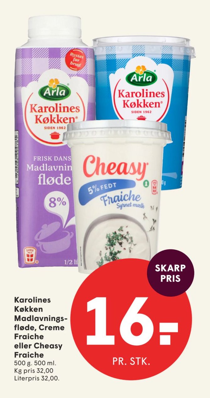 Karolines Køkken Madlavningsfløde, Creme Fraiche eller Cheasy Fraiche 500 g. 500 ml. – Spar