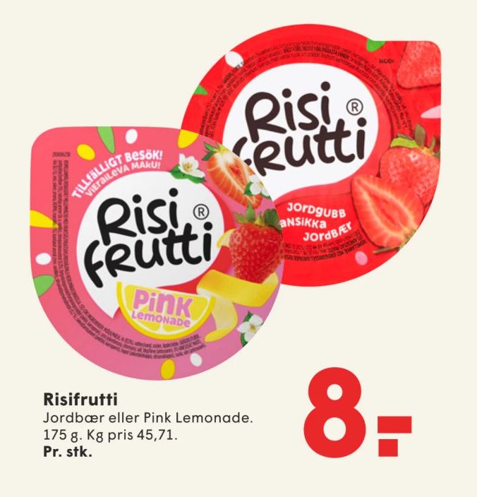 Risifrutti Jordbær eller Pink Lemonade. 175 g. – Spar