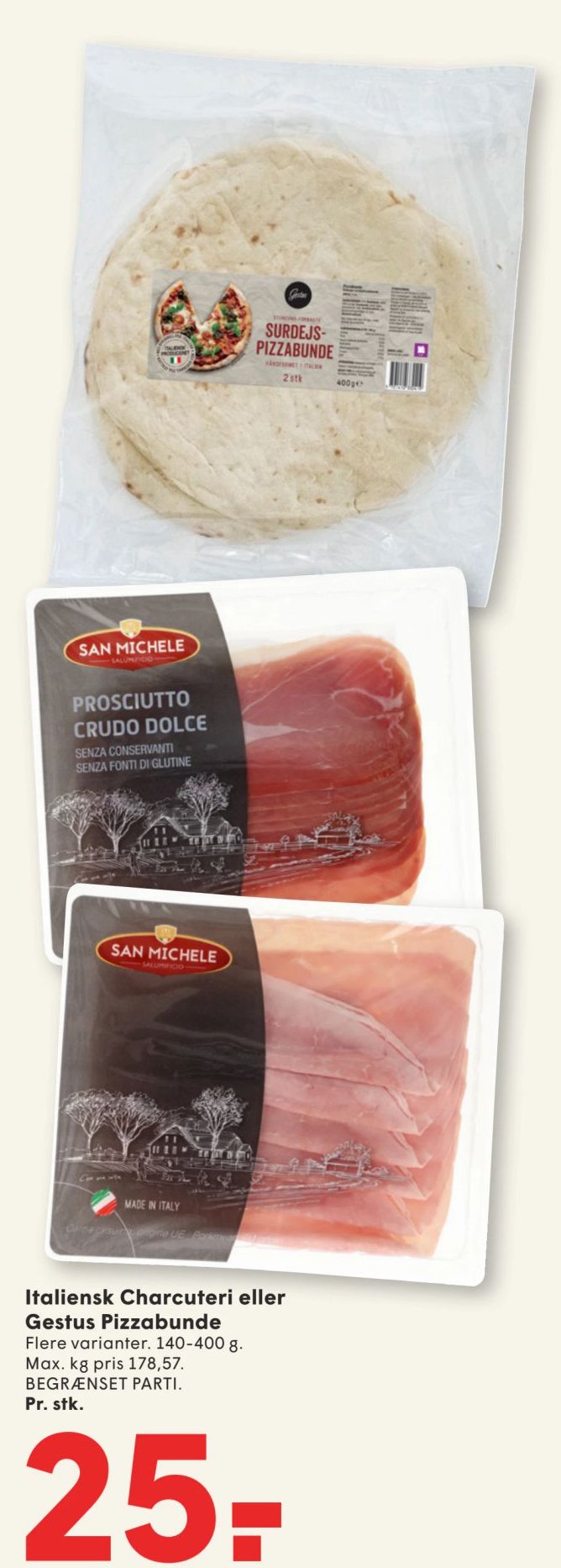 Italiensk Charcuteri eller Gestus Pizzabunde Flere varianter. 140-400 g. – Spar