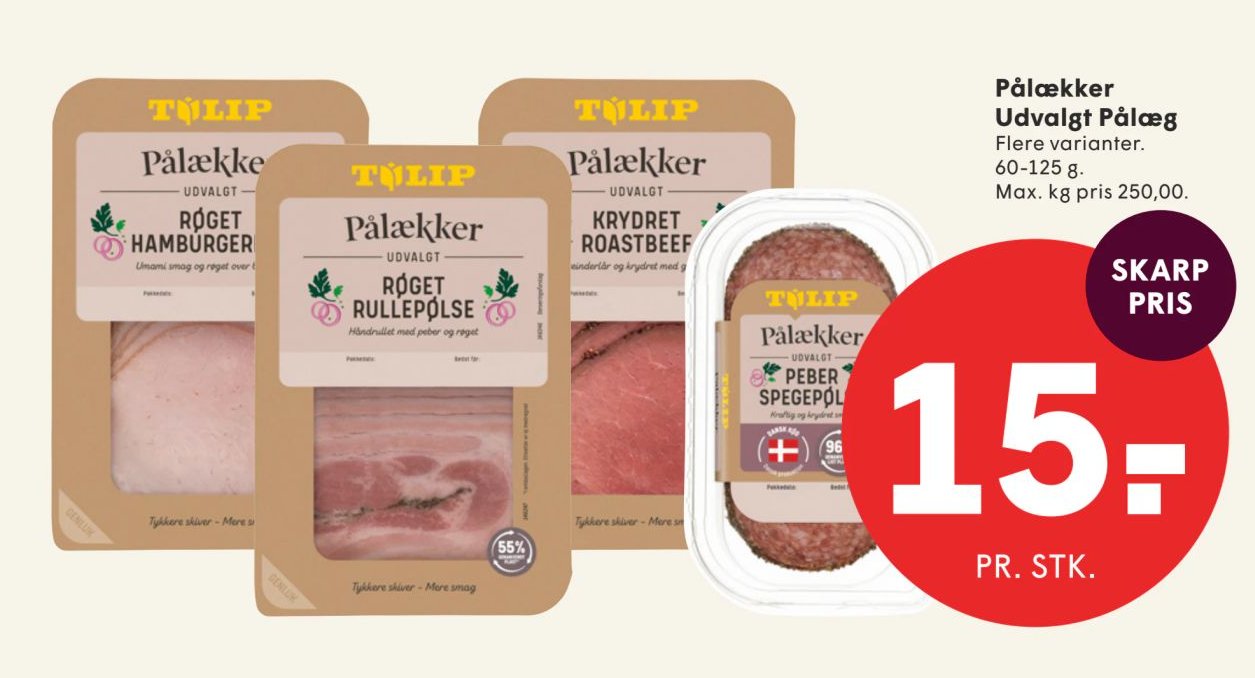 Pålækker Udvalgt Pålæg Flere varianter. 60-125 g. Max. kg pris 250,00. – Spar