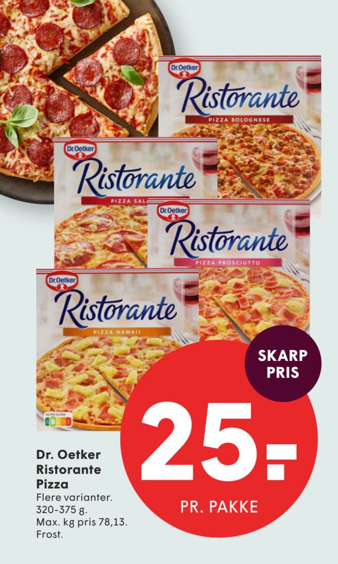Dr. Oetker Ristorante Pizza Flere varianter. 320-375 g. – Spar