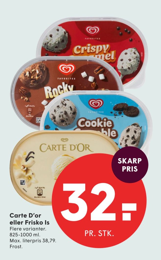 Carte D'or eller Frisko Is Flere varianter. 825-1000 ml – Spar