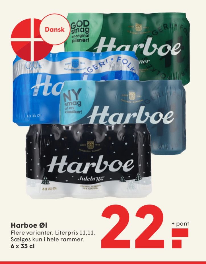 Harboe Øl Flere varianter. Literpris 11,11. Sælges kun i hele rammer. 6 x 33 cl – Spar