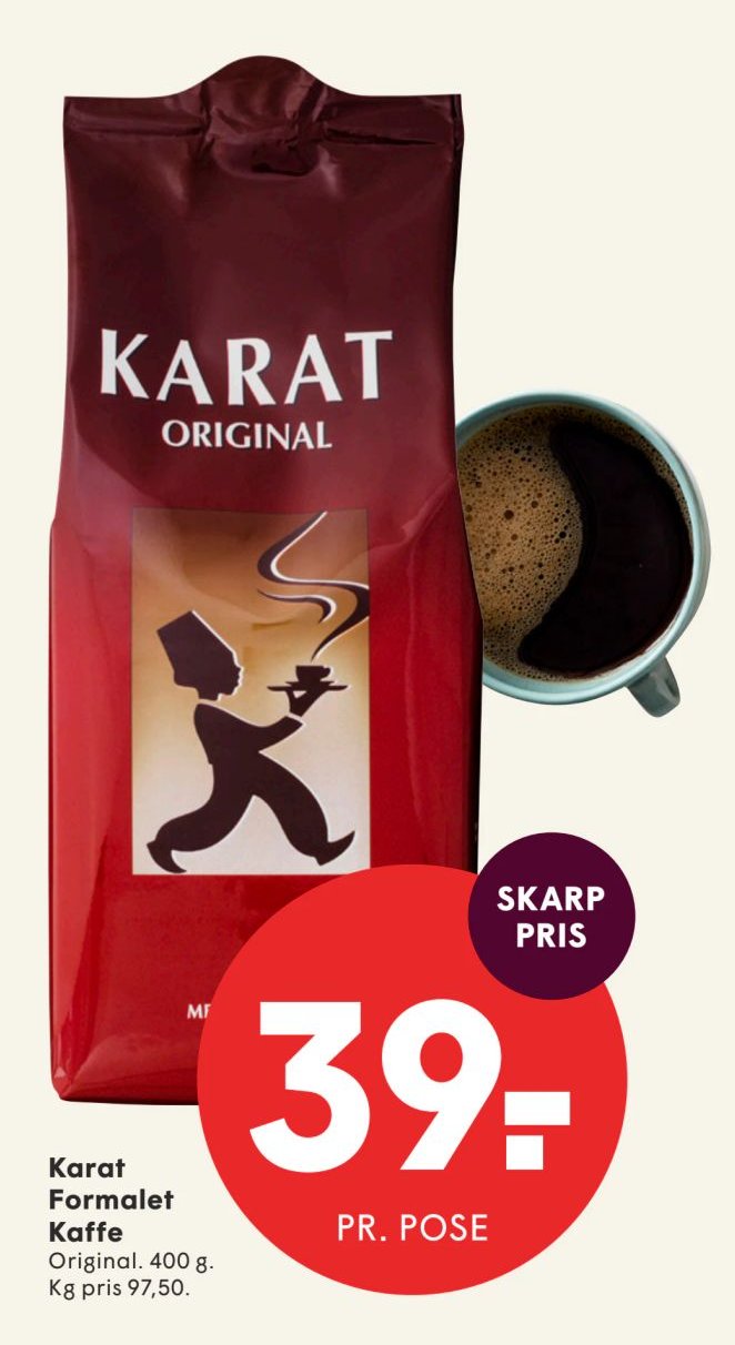 Karat Formalet Kaffe Original. 400 g. Kg pris 97,50. – Spar