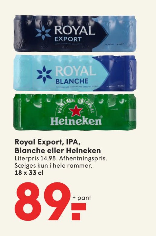 Royal Export, IPA, Blanche eller Heineken 18 x 33 cl – Spar