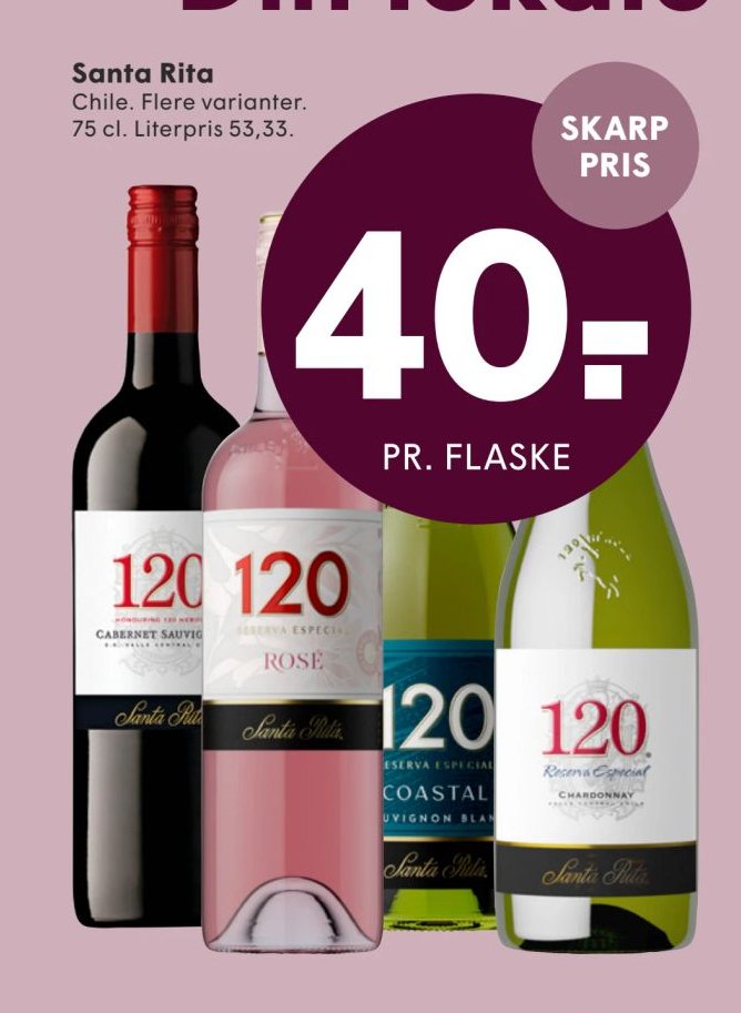 Santa Rita Chile. Flere varianter. 75 cl. – Spar