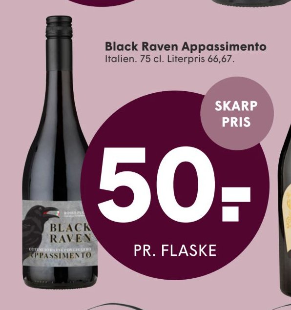 Black Raven Appassimento Italien. 75 cl. Literpris 66,67. – Spar