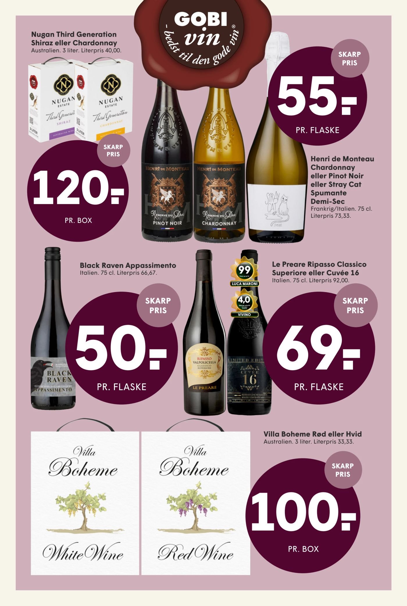 Villa Boheme Rød eller Hvid Australien. 3 liter. Literpris 33,33. – Spar