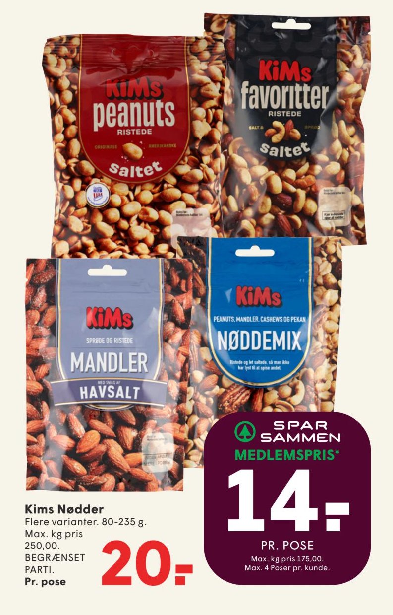 Kims Nødder Flere varianter. 80-235 g. – Spar