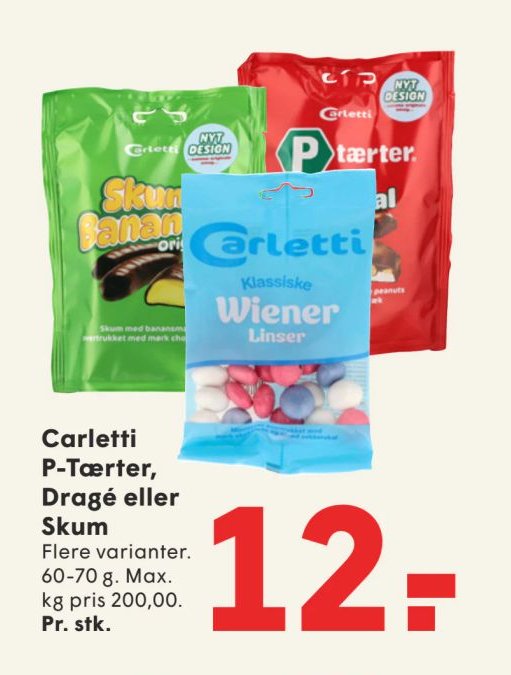 Carletti P-Tærter, Dragé eller Skum Flere varianter. 60-70 g. – Spar