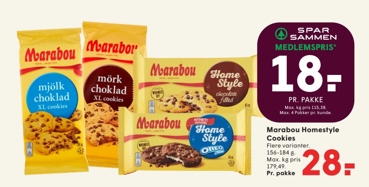 Marabou Homestyle Cookies Flere varianter. 156-184 g. – Spar